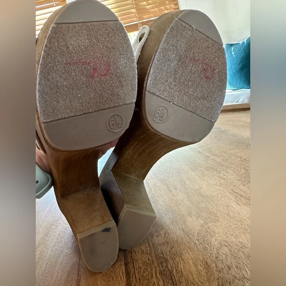 Candie's Womens Wooden Chunky Heel Slide Open Toe Platform Slip On Tan Size 6.5